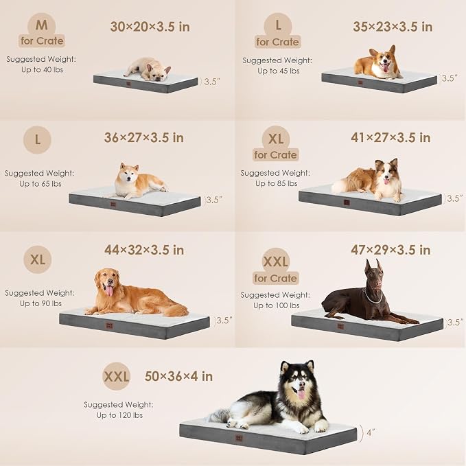 EHEYCIGA Orthopedic Dog Bed Large with Removable Washable Cover,Beige,36x27 | Egg Crate Foam Support,Durable Oxford fabric,Non-Slip Bottom,Machine Washable,Soft Waterproof Plush Pet Bed Mat For Crate