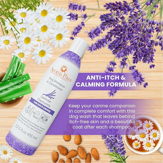 Anti-Itch & Calming Formula 2-in-1 Dog Shampoo & Conditioner - Lavender Chamomile, Tearless, Aroma Paws Sensitive Skin & Itch Relief, Sulfate & Paraben Free, Made in USA 13.5 oz