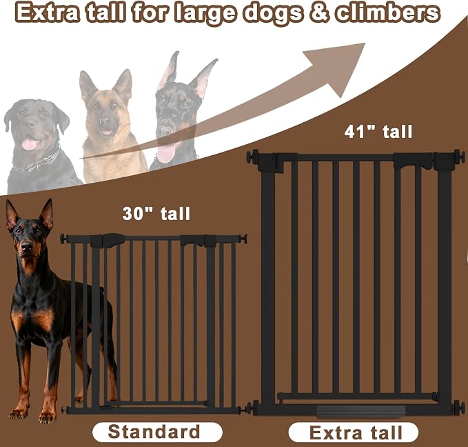 41" Extra Tall Baby Gate for Big Dog No Jumping Over, 30-49.2" Wide Pet Safety Gate Indoor for Doorways No Drilling,Auto Close Child Puppy Gates for Stairways Pressure Mounted (Black)