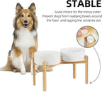 Havniva Dog Bowls Elevated, Ceramic Dog Food and Water Bowl Set | 8.3” Raised Dog Food Bowl, Elevated Dog Bowls with Bamboo Stand, Non-Slip Dog Water Bowl for Large Dog, Large Capacity