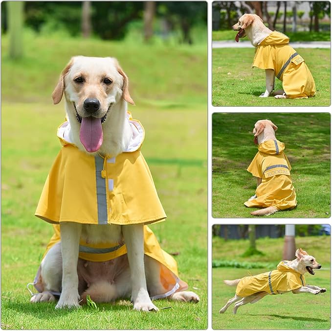 Pet Large Dog Raincoat Apparel Poncho Waterproof for Medium Large Sized for Dog Raincoat Clothes (Yellow, 4XL)