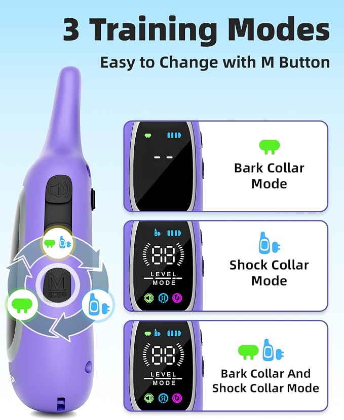 2-in-1 Dog Shock Collar and Bark Collar for Dogs – 3300FT Dog Training Collar with Remote, IP67 Waterproof e Collar with Anti-Bark/Beep/Vibration/Shock Modes for Small Medium Large Dog(8-120Lbs)