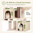 Globlazer C64 Heavy Duty Corner Cat Tree, 64in Large Cat Tower, Beige | Easy Setup, Maine Coon, Extra-Large Top Perch, 2 Condos, 2 Hanging Baskets, 4 Sisal Scratching Posts, Anti-Topple Strap