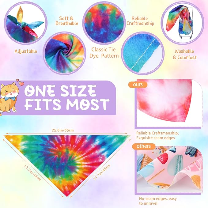 100 Pcs Tie Dye Dog Bandanas Bulk Pet Triangle Scarf Bibs Washable Puppy Kerchief Adjustable Grooming Supplies for Small Medium Large Dog Cat Costume Accessories