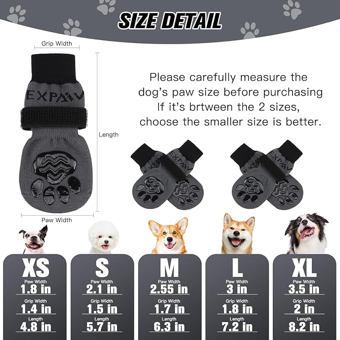 EXPAWLORER Anti-Slip Dog Socks,Dog Boots&Paw Protectors to Prevent Licking,Dog Shoes for Hot/Cold Pavement, Double Sides Non-Skid Traction Control on Hardwood Floor for Senior Dogs