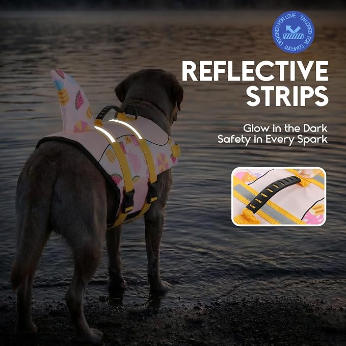 ASENKU Dog Life Jacket - Pet Safety Vest for Swimming & Boating, Shark Life Jacket with Floatation, Dog Lifesavers Swimsuits for Small Medium Large Dogs (Summerpink, XL)