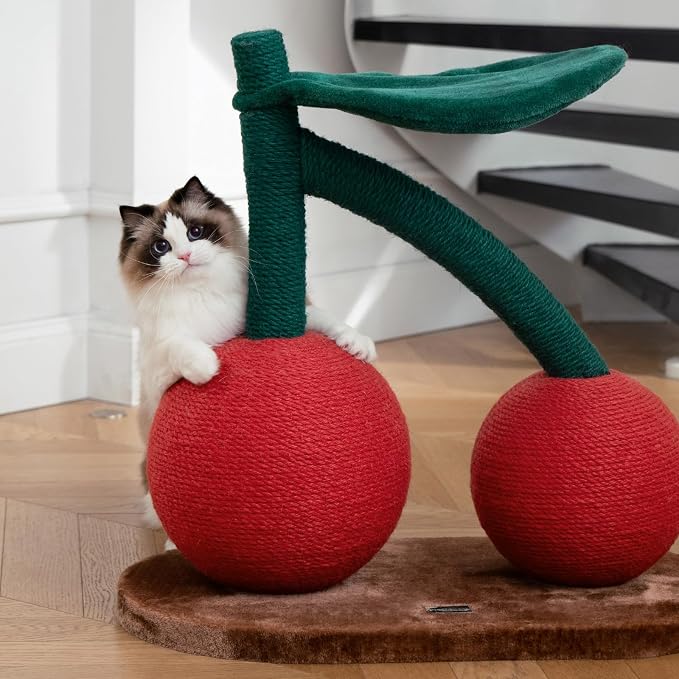 VETRESKA Cat Scratching Post, Large Cherry Cat Scratcher with Hammock, Tall Cat Scratch Interactive Toy with Natural Jute Rope for Indoor Cats, Kittens | Tall Cat Scratch Interactive Toy with Natural Jute Rope for Indoor Cats, Kittens