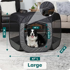 FurHaven Soft-Sided Dog & Cat Playpen, Portable Foldable Indoor & Outdoor Pet Playpen with Mesh Windows & Zippered Door, Gray, Large