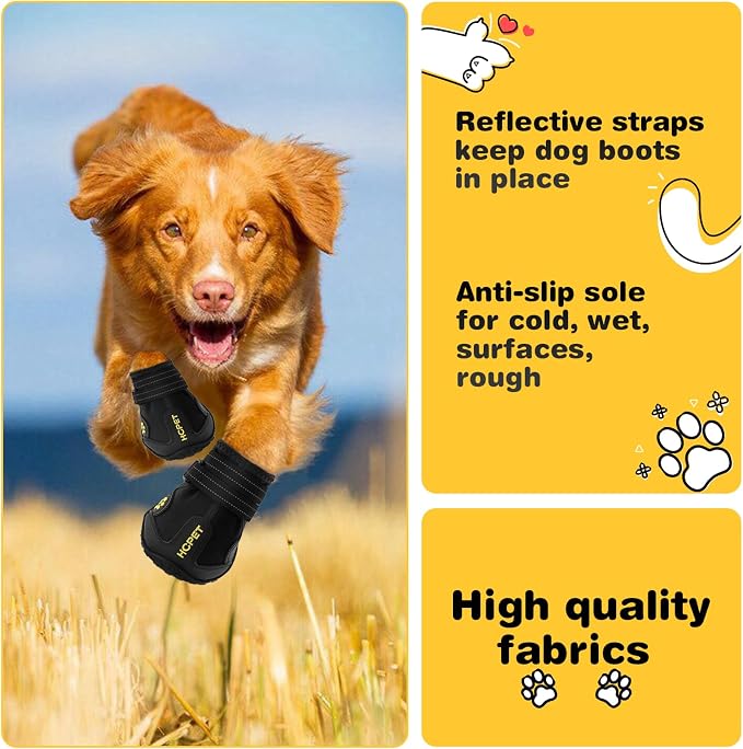 Hcpet Dog Boots, Dog Shoes for Large Dogs, Medium Dog Boots & Paw Protectors, Anti-Slip Dog Booties for Hot Pavement Winter Snow Hiking with Reflective Straps Black Size 2
