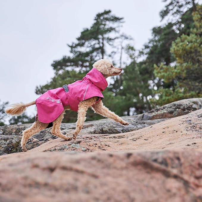 Hurtta Monsoon Coat II ECO, Wet Weather Dog Raincoat Coat, Ruby, 14 in
