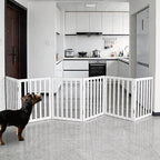 Foldable Indoor Dog Gate for The House Freestanding Stairs Nature Wooden White Pet Gate for Doorway Puppy Gate for Dogs Expandable Dog Fence for Stairs or Hallways 24"" Height 6 Panels