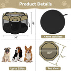Siedihit Dog Cat Playpen, Medium Puppy Pet Playpen, Dog Crate Tent Cage | Indoor/Outdoor, Portable Pop Up Dogs Kennel Playpen with Carrying Case for Dogs/Cats/Rabbits(Black Khaki, Medium)