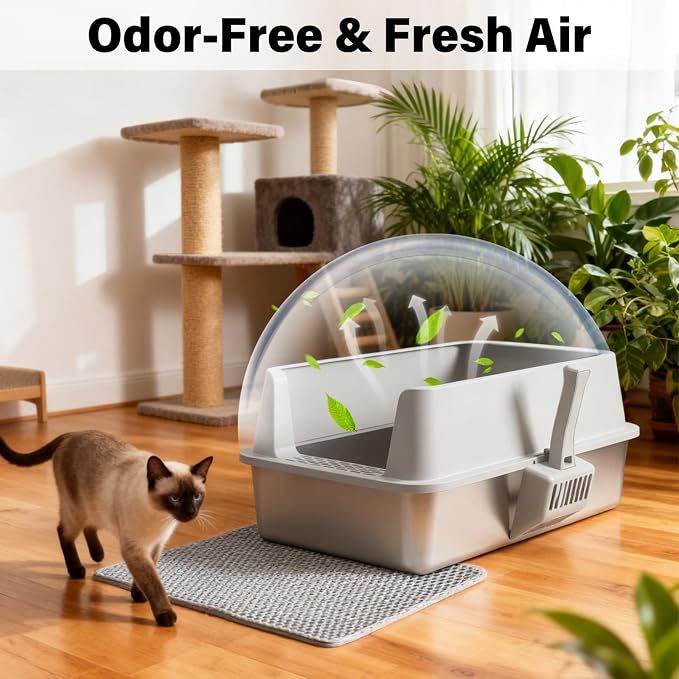 Stainless Steel Litter Box for Big Cats, Large Metal Litter Box | Easy to Clean, Includes Scoop and Mat,High-Sided，L to XL Cat Litter Boxes for Anti Urine Splash, Odor Control