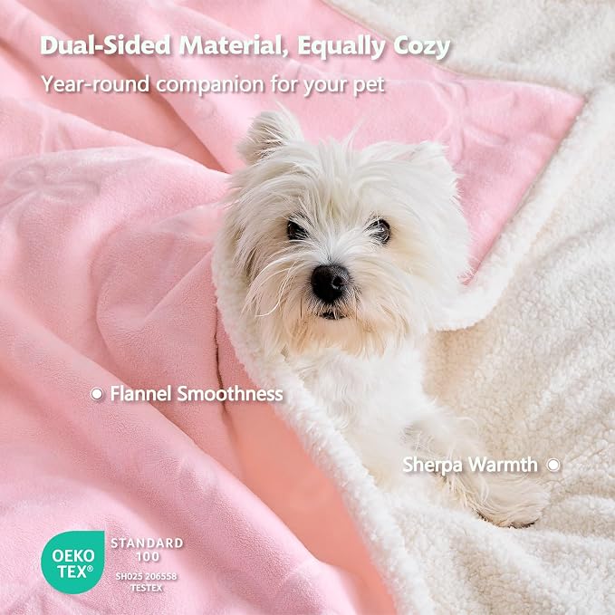 Pet Blankets for Cats - Waterproof Cat Blanket Washable - Sherpa Fleece Puppy Blanket, Soft Plush Reversible Throw Protector for Bed Couch Car Sofa, 25"X30", Pink Bows