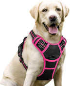 rabbitgoo Dog Harness, No Pull for Large Dogs with 2 Leash Clips, Pet Vest | No Choke with Handle, Adjustable Soft Padded, Reflective, Easy Control for Walking, Black & Hot Pink, Large
