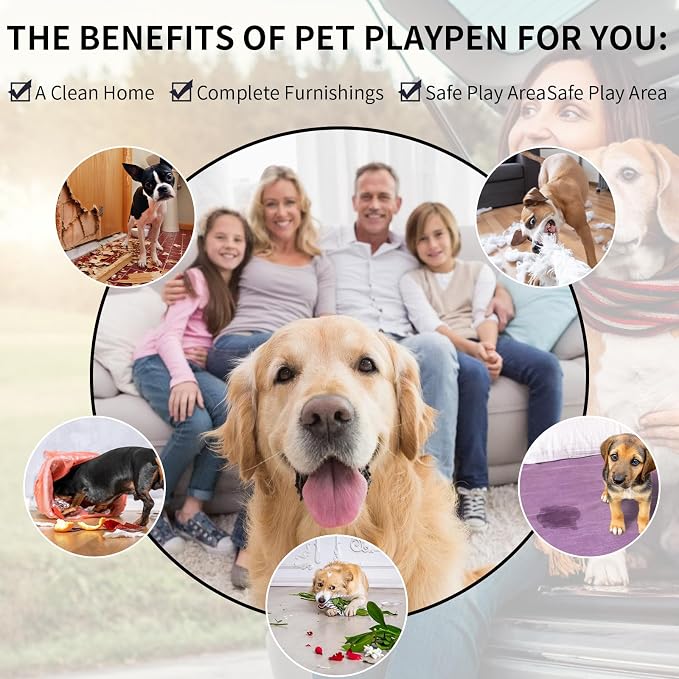 Folding Dog Playpen Indoor with Door Dog Playpen Metal Small Animal Kennels,8 Panels 24 "W x 24 "H for Indoor/Outdoor Small Medium Pet Yard