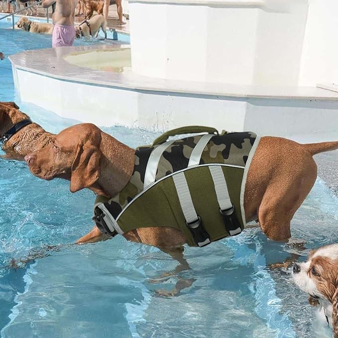 Kuoser Reflective Dog Life Jacket, Dog Life Vest for Swimming Boating | Adjustable Pet Lifejackets, High Flotation Doggie Swimsuit with Rescue Handle for Small Medium Large Dogs