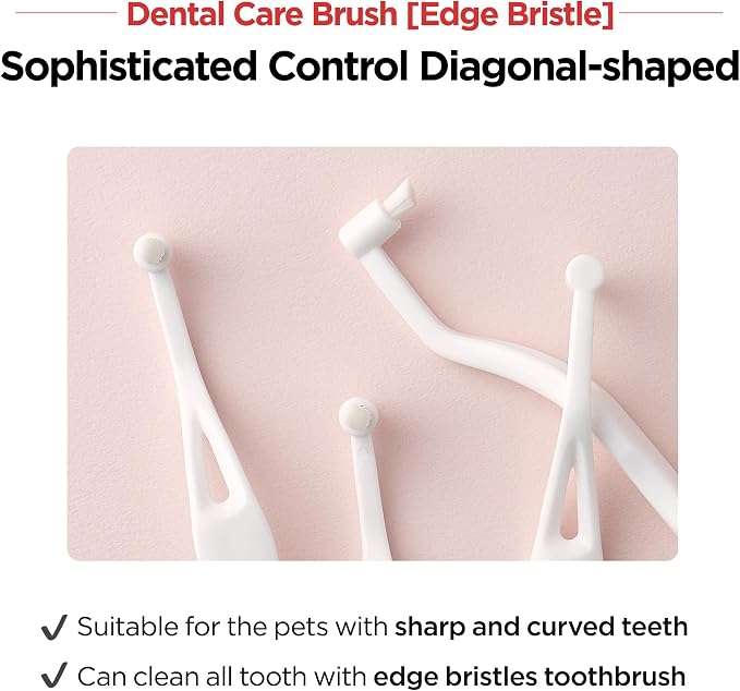 JAYU PET Dental Care Brush (Edge Bristles) 1ea - Micro Round Head Dog Toothbrush, Cat Toothbrush, Dental Care, Perfect for Kitten & Small Breed with End-tuft Diagonal-Shaped Bristle & Easy Grip Handle