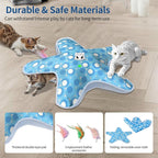 Rechargeable Interactive Cat Toys, Automatic Cat Toy for Indoor Cats, Durable Hide and Seek Cat Toy with Moving Concealed Feathers, Touch Activated Kitten Toys Cat Exercise Toys, Blue White Cover