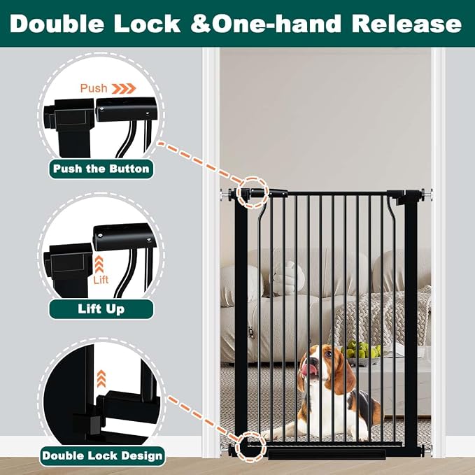Fairy Baby 40.5" Extra Tall Baby Gate Pressure Mounted, 60.3"-65.7" Extra Wide Dog Gate Indoor for the House Doorway, Metal Safety Child Gate for Kids, Auto Close Swing Pet Gate for Stairs, Black