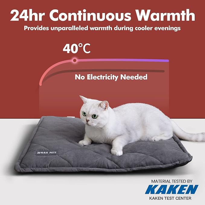 Mora Pets Self Heating Cat Bed Self Warming Cat Bed Thick Thermal Pet Bed Mat 36 x 24 Inches Removable Washable Cover for Outdoor Indoor Cats and Dogs Suede Grey Large