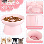 Tioncy 2 Pcs Ceramic Elevated Slow Feeder Cat Bowl, Raised Cat Slow Feeder Bowl, Anti Vomiting for Dry and Wet Food, No Spill High Edge Easy Clean Dishwasher Safe (Pink,Dark Green)
