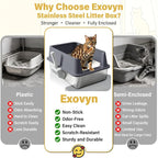 Stainless Steel Litter Box with Lid,XL Extra Large Cat Litter Box | Large Litter Boxes for Big Cats,Metal Kitty Litter Boxes with Anti-Leakage, High Sides,Easy to Clean,Scoop & Mat Included