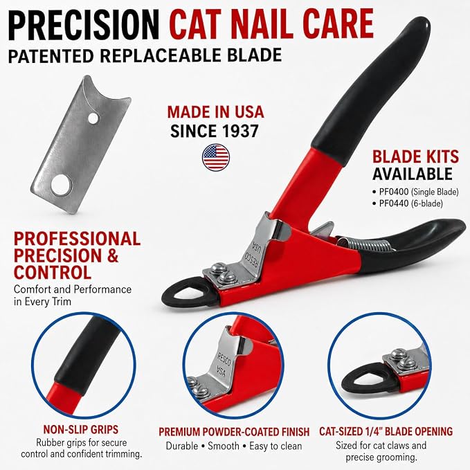 Cat Nail Clippers, Guillotine Cat Claw Trimmer with Comfort Grips, Deluxe Red