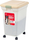 IRIS USA Dog Food Storage Container, Up to 58lbs, Almond/Pearl, Made in USA | Wheels for Mobility, Airtight Seal, BPA-Free, Best for Bird Seed, Cat food, Cat Litter, Chicken Feed, Pellets