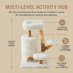 35" Multi-Level Cat Tree with Durable Sisal-Wrapped Posts, Dual Enclosed Condos, Cushioned Perches, and Removable Plush Cover,White