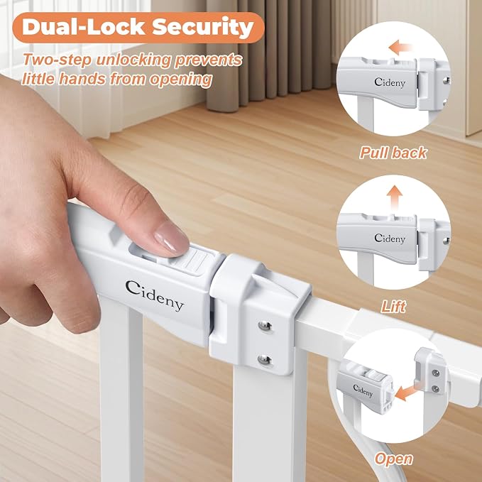 34" Tall Baby Gate No Drilling, Auto Close Dog Gate Indoor, White | for Doorways & Stairs, Pressure Mounted 29"-51" Extra Wide Pet Gate, Easy Walk Through Gate for Baby & Pet Stroller Friendly