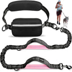 Uppetly Hands Free Dog Running Leash with Waist Belt, Dual Handle Elastic Bungees Retractable Rope for Small and Medium Dogs, Reflective Stitches for Walking Hiking Biking (Medium Pink, 8-25lb)