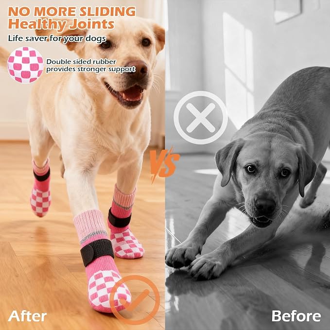 EXPAWLORER Dog Socks to Prevent Licking Paws with Grippers for Hot Pavement | For Hardwood Floors Anti Slip, Reflective Dog Boots & Paw Protectors Shoes Booties with for Senior Small Medium Large Dogs XL