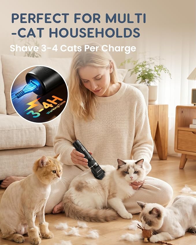 Cat Clippers for Matted Long Hair,Low Noise Cordless Pet Grooming Trimmer