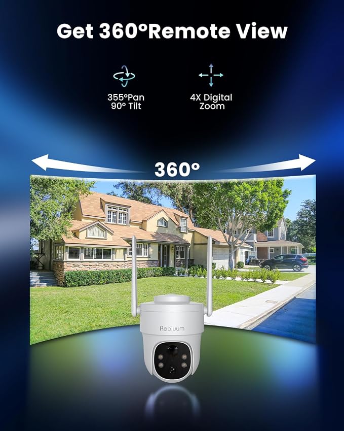 3K/5MP Solar Security Cameras Wireless Outdoor, 360°PTZ Camera | Color Night Vision, PIR+AI Motion Detection, Spotlights Alarm, IP66 Waterproof, 2 Way Audio, Wifi6, Work with Alexa/Google