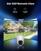 3K/5MP Solar Security Cameras Wireless Outdoor, 360°PTZ Camera | Color Night Vision, PIR+AI Motion Detection, Spotlights Alarm, IP66 Waterproof, 2 Way Audio, Wifi6, Work with Alexa/Google