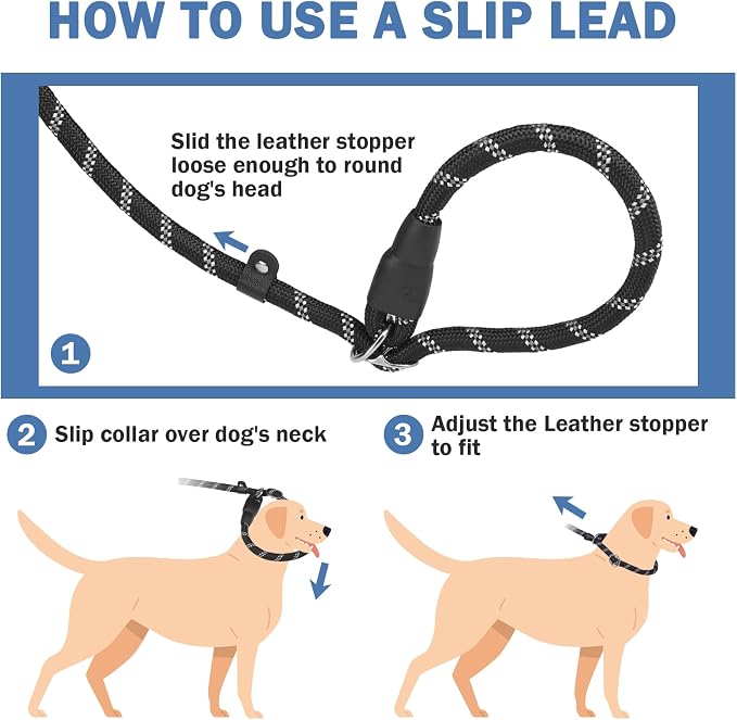HOMIMP Slip Lead Dog Leash 6 FT - Reflective 4 PCS Bulk Color Heavy Duty Rope Dogs Leash for Small Medium Large Dogs Puppy - Soft Long Padded Handle Thick Dog Leashes for Shelter, Vet, Training