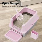 RIZZARI Stainless Semi-Closed Litter Box: High-Sided Open for Large Cats | 304 Stainless Bottom / 6.5" High Splash Guard / Low Front Entry / Spacious for Large Breeds / 30-Second Tool-Free Assembly