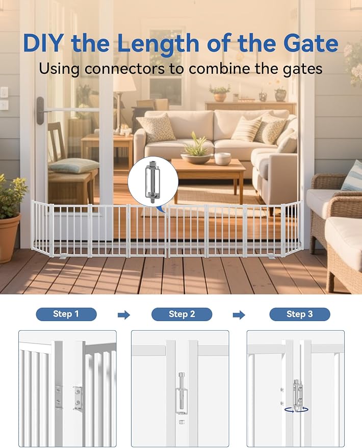BFNN Small Dog Gate Indoor, Up to 48" W Freestanding Pet/Puppy Fence | Flexible Space Control | Chewproof Steel Frame | 16.5" Step-Over Gate | Foldable | Drill-Free Setup | For Stairs & Doorways