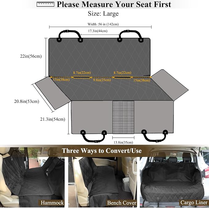 VIVAGLORY Dog Seat Cover Dog Hammock, Large, Black | Seat Cover for Car Suv & Truck, Back Backseat Split Hair Resistant Protector for Pet