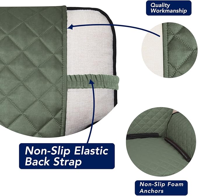 PureFit Reversible Quilted Couch Covers for Dogs Loveseat Sofa Cover 54" | Greyish Green/Beige, Water Resistant Couch Protector, Washable Pet Couch Cover with Non Slip and Elastic Straps For Kids