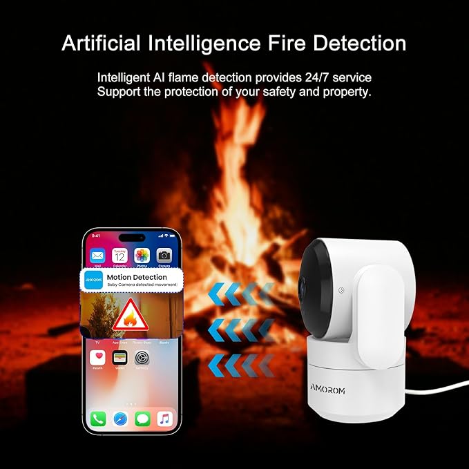 AMOROM Indoor Camera 2K, Alexa Camera for Baby/Elderly/Pet Monitoring | AI Smart Detection & Alarm, 2-Way Audio, Night Vision, 2.4G & 5G WiFi App Control, Cloud & SD Card Storage, 1 Pack