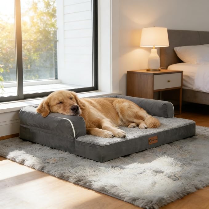 Orthopedic Dog Bed for Extra Large Dogs, Dark Grey, 45x35in | Orthopedic Foam Relieves Joint Pressure, Bolsters Supports Head And Neck, Washable Cover, Non-Slip Bottom