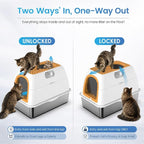 SuzziPaws Stainless Steel Litter Box Dog-Proof Leak-Proof for Multi-Cats | XL Orange Hooded Top-Entry with Filter Lid & Scoop, Cat Litter Box High Walls Prevent Spills, Ideal for Multi-Cats
