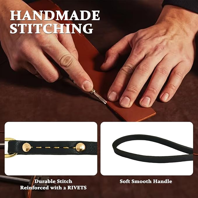 Heavy Duty Leather Dog Leash 6 ft x 3/4 inch, Genuine Leather Dog Training Leash, Soft and Strong Leashes for Medium and Large Dogs Black