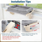 Cat Sill Window Perch - 100% Natural Pine Frame, Soft Plush Fleece, Tool-Free Adjustment, Supports 40 lbs (Medium-Grey)