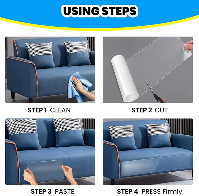 Cat Scratch Furniture Protector: Cat Anti Scratch Tape - Door Protector from Dog Scratching - Clear Training Self Adhesive Tape for Carpet, Sofa, Couch, Door (118in x 7.9in)