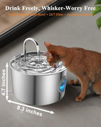 Cat Water Fountain Stainless Steel with 12 Filters Kit [3.2L/108oz] Automatic Water Dispenser with LED Water Level Window, Easy to Clean Metal Pet Drinking Fountain for Kitty to Large Cats Indoor