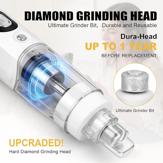 Quiet Dog Nail Grinder, 9-Speed Electric Pet Nail Trimmer with LED | Low noise, Safety sensor guard, 2 LED lights, USB rechargeable, Professional grooming, Sensitive paws, Dogs cats all breeds