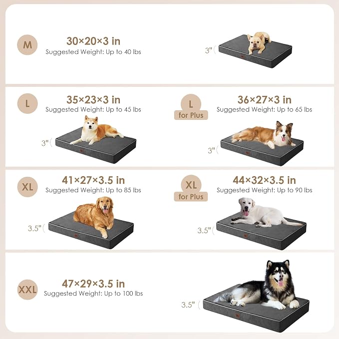 EHEYCIGA Extra Large Memory Foam Dog Bed Mat, 44x32Inch, Dark Grey | High Density Egg Crate Foam, Waterproof Liner, Washable Removable Cover, Non-Slip Bottom, Fits Floor, Camping, Sofa and Car